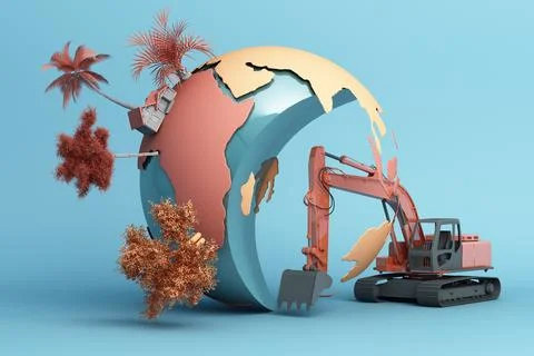 The world is being destroyed by human's hand. 3d rendering Stock Illustration