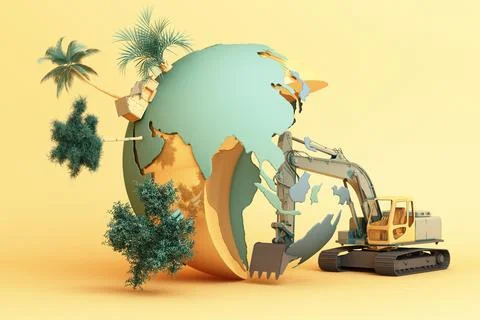 The world is being destroyed by human's hand. 3d rendering Stock Illustration