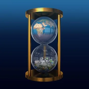 World that is being destroyed from plastic bottles in hourglass Stock Illustration