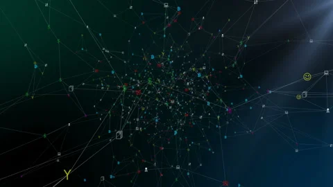 World blockchain performs operations. Seamless loop.Digital Data Points Network Stock Footage 97310935