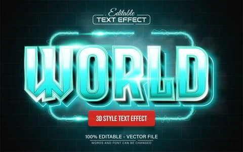 World blue neon light text effect editable Stock Illustration