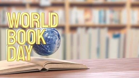 World Book Day Concept with Floating Globe and Open Book 3d render.. 스톡 일러스트