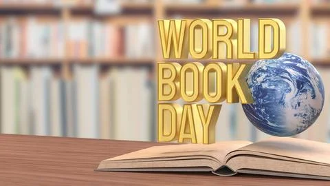 World Book Day Concept with Floating Globe and Open Book 3d render.. 스톡 일러스트