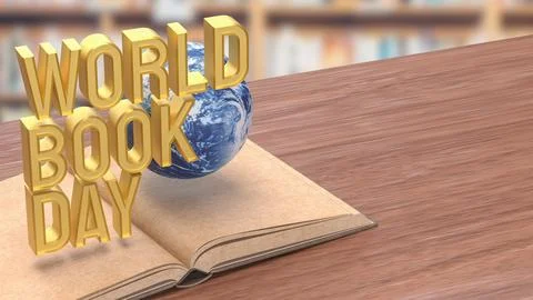 World Book Day Concept with Floating Globe and Open Book 3d render.. Stock Illustration