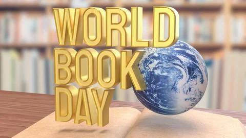 World Book Day Concept with Floating Globe and Open Book 3d render.. 스톡 일러스트