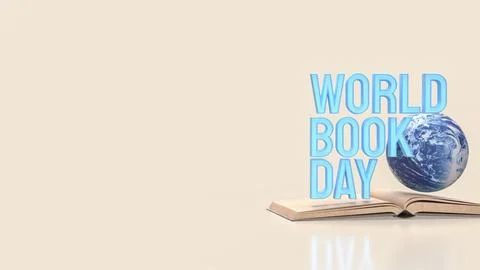World Book Day Concept with Globe and Open Book 3d render.. 스톡 일러스트