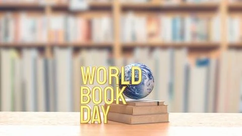 World Book Day Concept with Globe on Stacked Books 3d render.. 스톡 일러스트