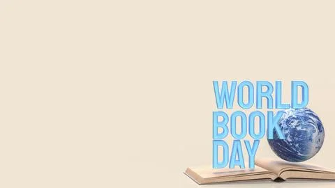 World Book Day Concept with Globe and Open Book 3d render.. イラスト素材