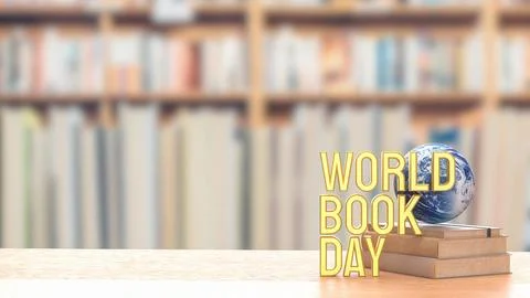 World Book Day Concept with Globe on Stacked Books 3d render.. 스톡 일러스트