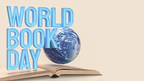 World Book Day Concept with Globe and Open Book 3d render.. 스톡 일러스트