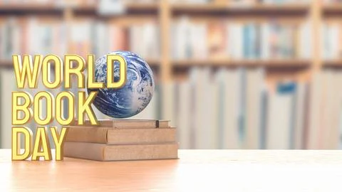 World Book Day Concept with Globe on Stacked Books 3d render.. 스톡 일러스트