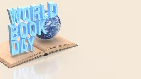 World Book Day Concept with Globe and Open Book 3d render.. Stock Illustration