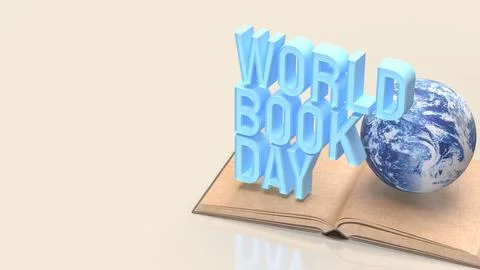 World Book Day Concept with Globe and Open Book 3d render.. Stock Illustration