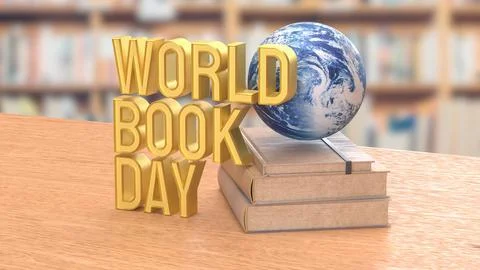 World Book Day Concept with Globe on Stacked Books 3d render.. イラスト素材