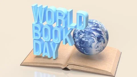 World Book Day Concept with Globe and Open Book 3d render.. Stock Illustration