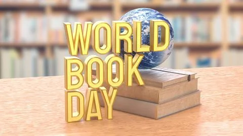 World Book Day Concept with Globe on Stacked Books 3d render.. 스톡 일러스트