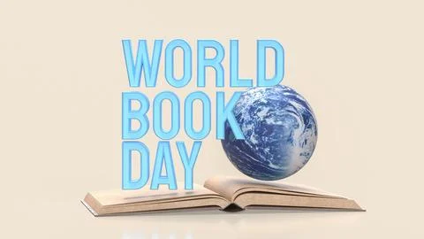 World Book Day Concept with Globe and Open Book 3d render.. イラスト素材
