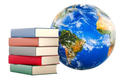 World book day concept with stack of books and Earth Globe. 3D rendering イラスト素材