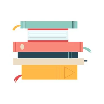 World book day concept, studying, learning. Stack of books in cartoon flat st Stock Illustration