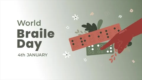 World Braille Day 2D Animation with Hand Reading. Stock Footage 320765235