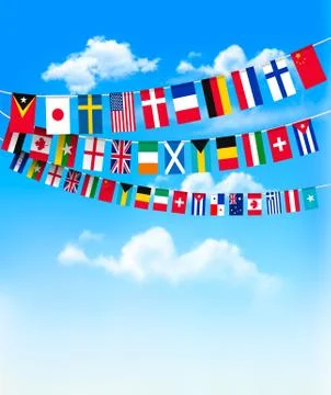 World bunting flags on blue sky. vector illustration Stock Illustration