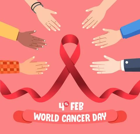 World Cancer Days campaign poster illustration, hands with different skin col Stock Illustration
