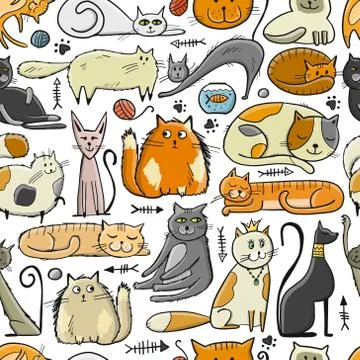 World Cats Day. Seamless Pattern with cats characters for your design Stock Illustration