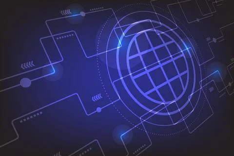 World-centered high-tech interconnection geometry and technological system backg Stock Illustration