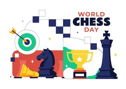 World Chess Day Vector Illustration Strategy Game Concept With Chess Pieces.. Stock Illustration