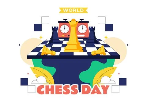 World Chess Day Vector Illustration Strategy Game Concept With Chess Pieces.. Stock Illustration