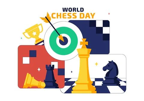 World Chess Day Vector Illustration Strategy Game Concept With Chess Pieces.. Stock Illustration