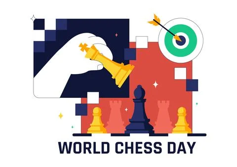 World Chess Day Vector Illustration Strategy Game Concept With Chess Pieces.. Stock Illustration