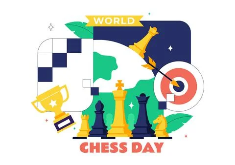 World Chess Day Vector Illustration Strategy Game Concept With Chess Pieces.. Stock Illustration