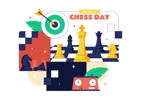 World Chess Day Vector Illustration Strategy Game Concept With Chess Pieces.. Stock Illustration