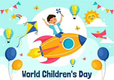 World Children's Day Vector Illustration on November 20 Featuring Cute Deco.. Stock Illustration