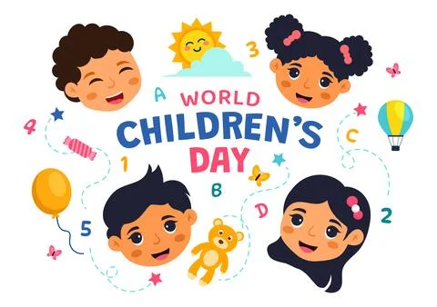 World Children's Day Vector Illustration on November 20 Featuring Cute Deco.. Stock Illustration