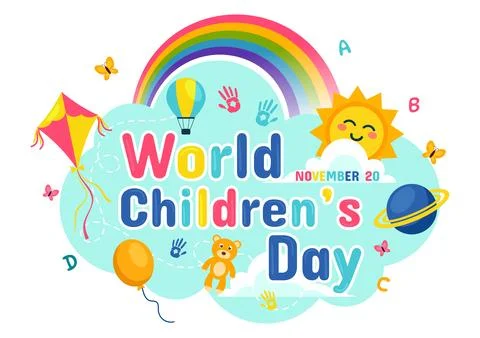 World Children's Day Vector Illustration on November 20 Featuring Cute Deco.. Stock Illustration