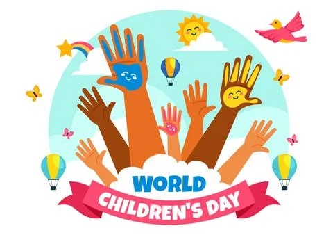 World Children's Day Vector Illustration on November 20 Featuring Cute Deco.. Stock Illustration