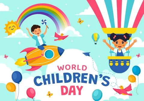 World Children's Day Vector Illustration on November 20 Featuring Cute Deco.. Stock Illustration