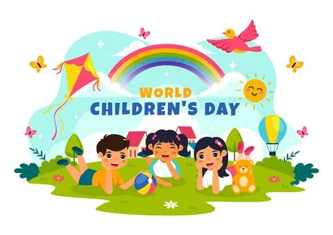 World Children's Day Vector Illustration on November 20 Featuring Cute Deco.. Stock Illustration