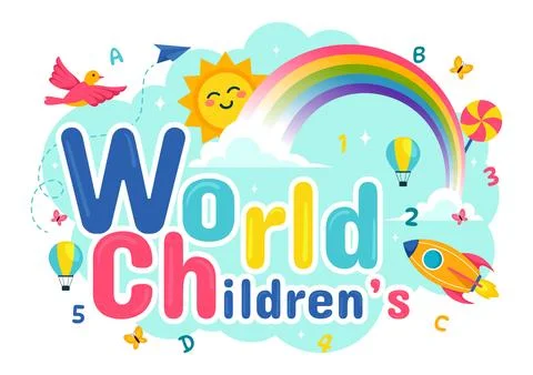 World Children's Day Vector Illustration on November 20 Featuring Cute Deco.. Stock Illustration
