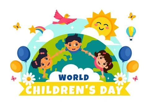 World Children's Day Vector Illustration on November 20 Featuring Cute Deco.. Stock Illustration