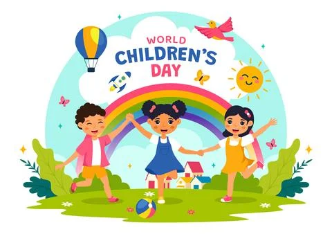 World Children's Day Vector Illustration on November 20 Featuring Cute Deco.. Stock Illustration