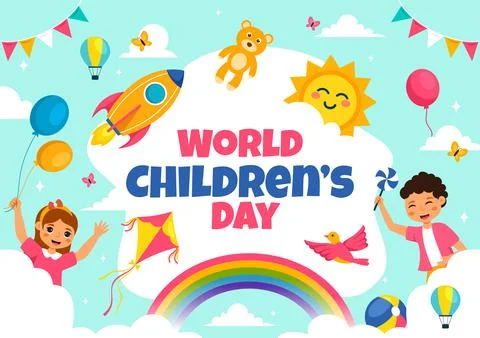 World Children's Day Vector Illustration on November 20 Featuring Cute Deco.. Stock Illustration