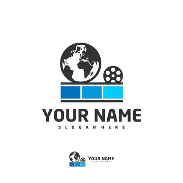 World Cinema logo vector template, Creative Film Strip Cinema logo design con Stock Illustration
