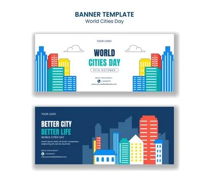 World Cities Day Horizontal Banner Design in Flat Cartoon Template Backgrou.. Ilustración de archivo