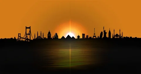 World cities skyline Stock Footage 112231131