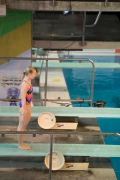World class divers compete at the Canada Cup in Gatineau in April 2016 Stock Photos
