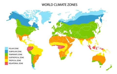World climate zones map, vector geographic infographics Stock Illustration