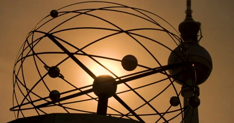 World Clock and Television Tower Sunset Time Lapse, Berlin, Germany Stock Footage 244011858